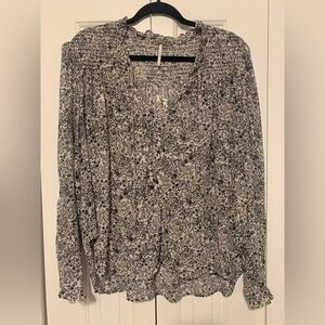 Free People Blue & White Floral Blouse